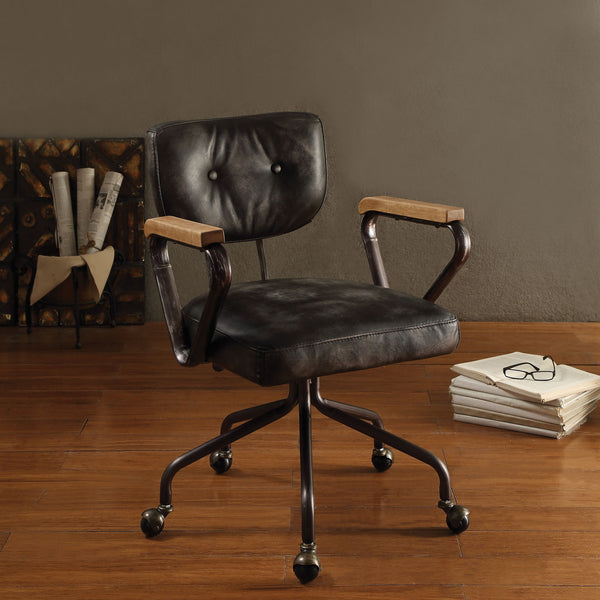 Hallie - Top Grain Leather Office Chair - Vintage Black - Best Buy Furniture