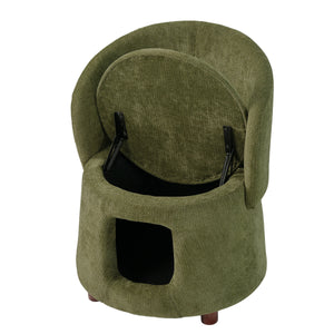 Green Pet Friendly Chair with Hidden Pet Nook and Convertible Stool