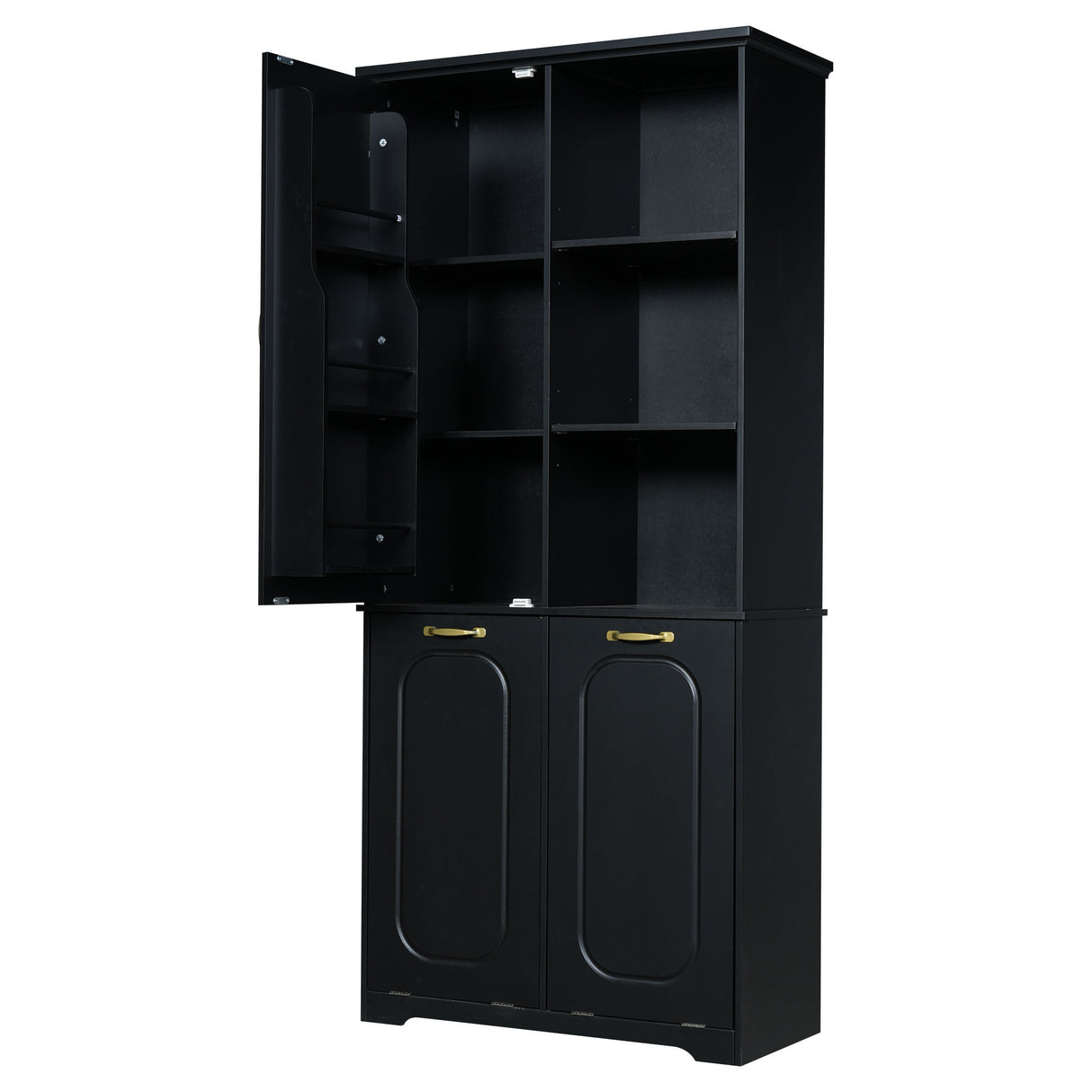 Freestanding Tall Storage Cabinet With 2 Tilt Out Hampers