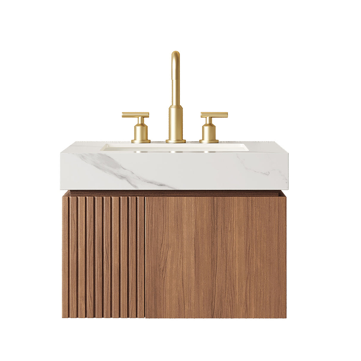 MURI 24" Bathroom Vanity & Sink, Floating Plywood Storage Cabinet with 2 Doors, Carrara