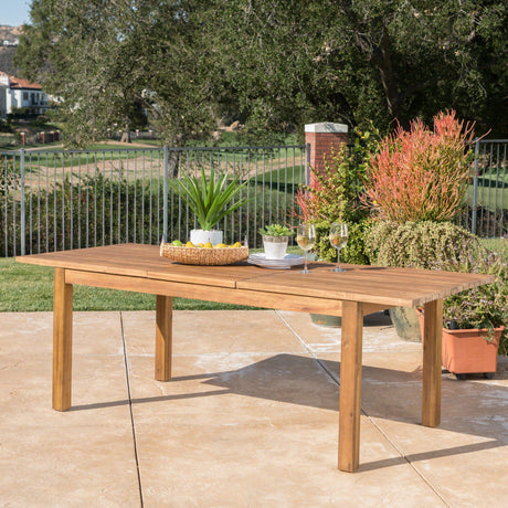 Wilson - Expandable Dining Table With Slat Design - Teak Acacia Wood - Best Buy Furniture