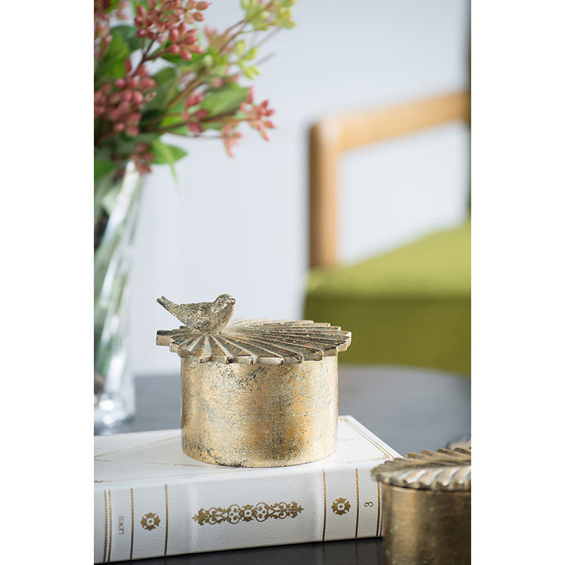 5.1x4.9x3.9' Circular Trinket Box With Bird