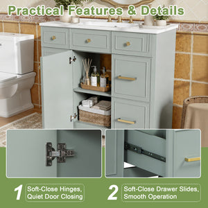 36" Green Bathroom Vanity with Ceramic Sink