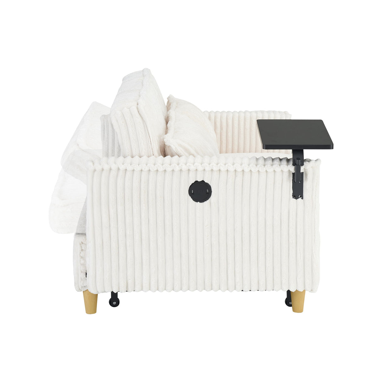 Pull Out Sofa With Movable Tabletop And USB Ports