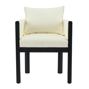 Linen Upholstered Armchair with Black Rubber Wood Legs