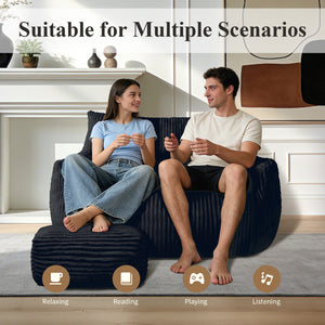 Double Sofa with Footrest Cloud-Love Oversized 2-Seater Fluffy Bean Bag Chair