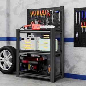 3-Tier Heavy-Duty Metal Storage Shelving Unit with Pegboard