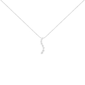 AGS Certified 14k White Gold 3.0 Cttw Baguette and Brilliant Round-Cut Diamond Journey 18" Pendant Necklace (F-G Color, I1-I2 Clarity)