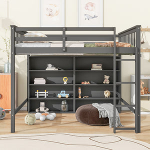 Loft Bed With 8 Open Storage Shelves And Built In Ladder
