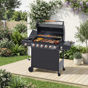 6 Burner BBQ Propane Gas Grill with Side Burner