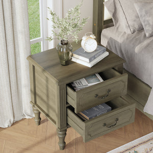 Fluted Nightstand, 21-Inch Wide, 2-Drawer Side Table, Antique Bronze