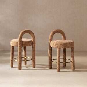 Penny Round Arched Fully Upholstered Counter Stool, Set of 2, Golden