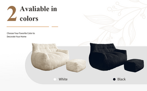 Double Sofa with Footrest Cloud-Love Oversized 2-Seater Fluffy Bean Bag Chair