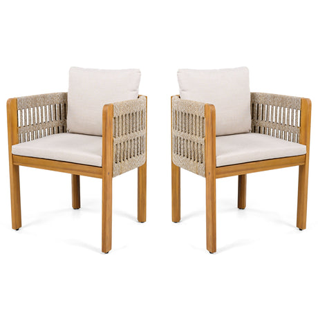 Outdoor Dining Chairs With Mix Rope Handles (Set of 2)