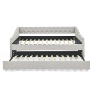 Upholstered Tufted Daybed With Drawers, Waved Arms