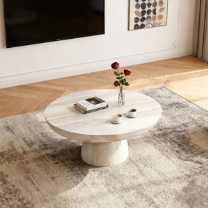 Mushroom Coffee Table, 31.5-Inch Round Fiberglass, Beige