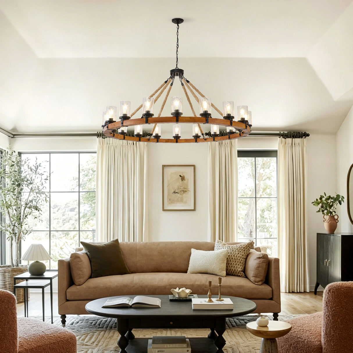 18-Light Rustic Wagon Wheel Chandelier