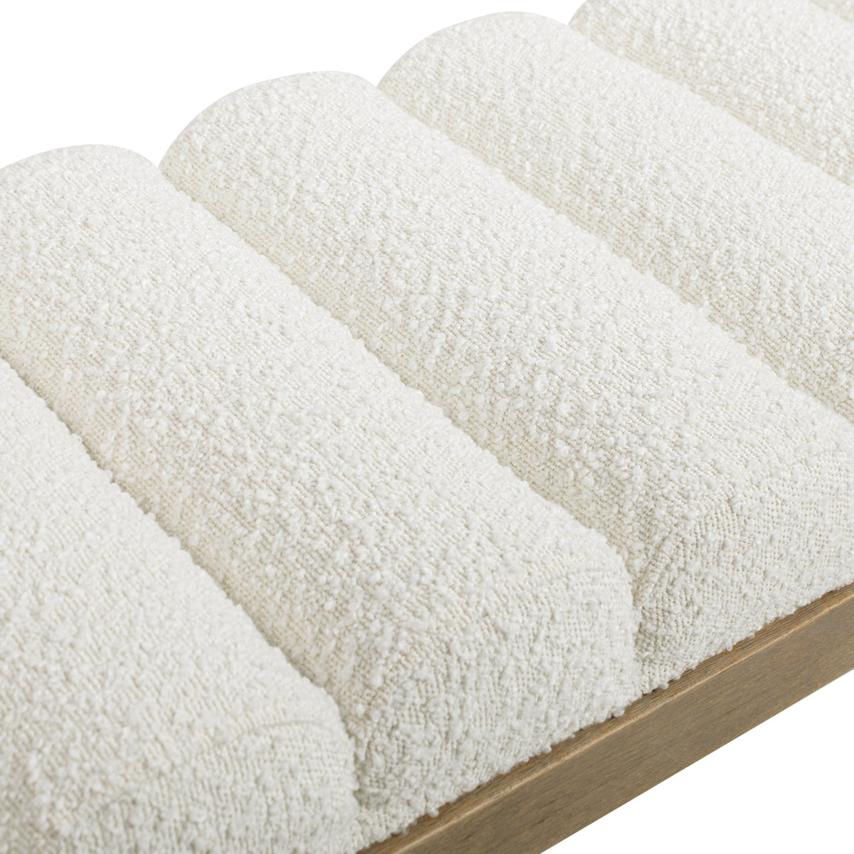 Bella 52-Inch Upholstered Accent Bench, Ivory White Boucle