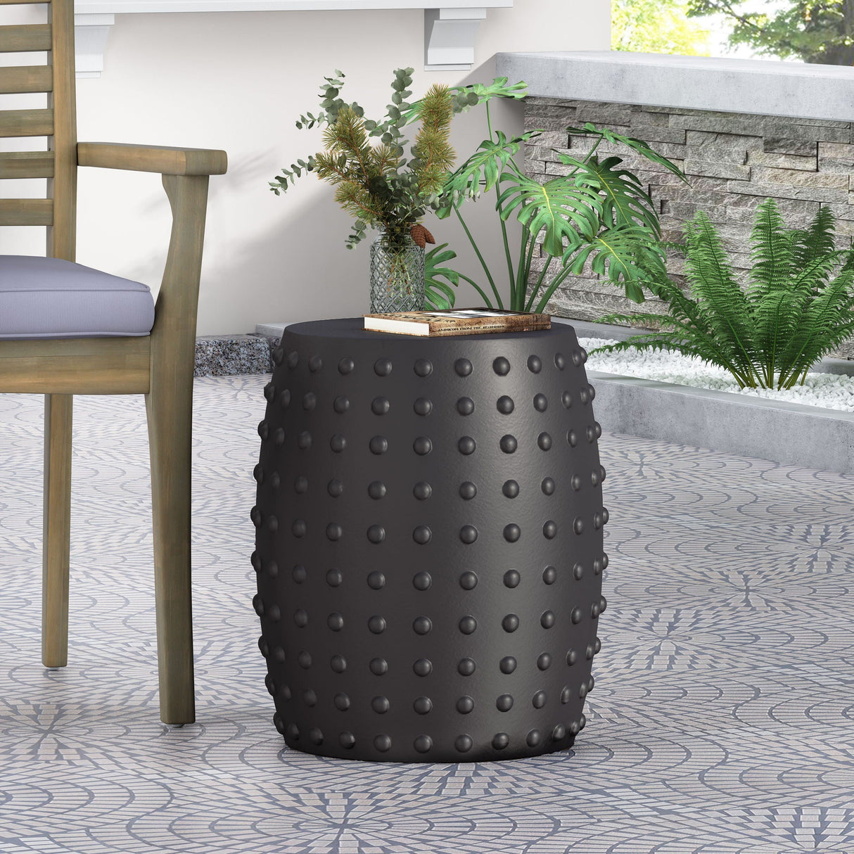 Outdoor End Table With Outstanding Studded Design - Matte Black - Best Buy Furniture