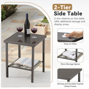 Outdoor Wicker Side Table 22x18x18 Inch All-Weather Rattan