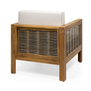 Outdoor 4 Seater Acacia Wood Chat Set With Wicker Accents And Cushions