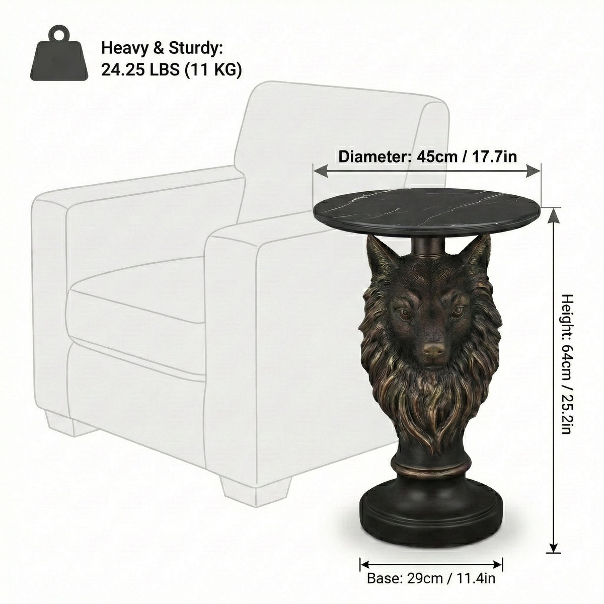 Wolf Head Accent Table Animal Statue End Tables Livingroom