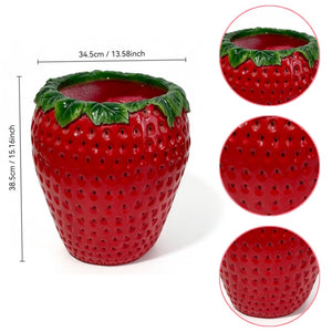 15'' tall Strawberry Shaped Planter Pot, Cute Fruit Decorative Flower Vase, Weather Resistant Outdoor Garden Planter for Patio Porch Yard Lawn Entryway Home Tabletop Decor