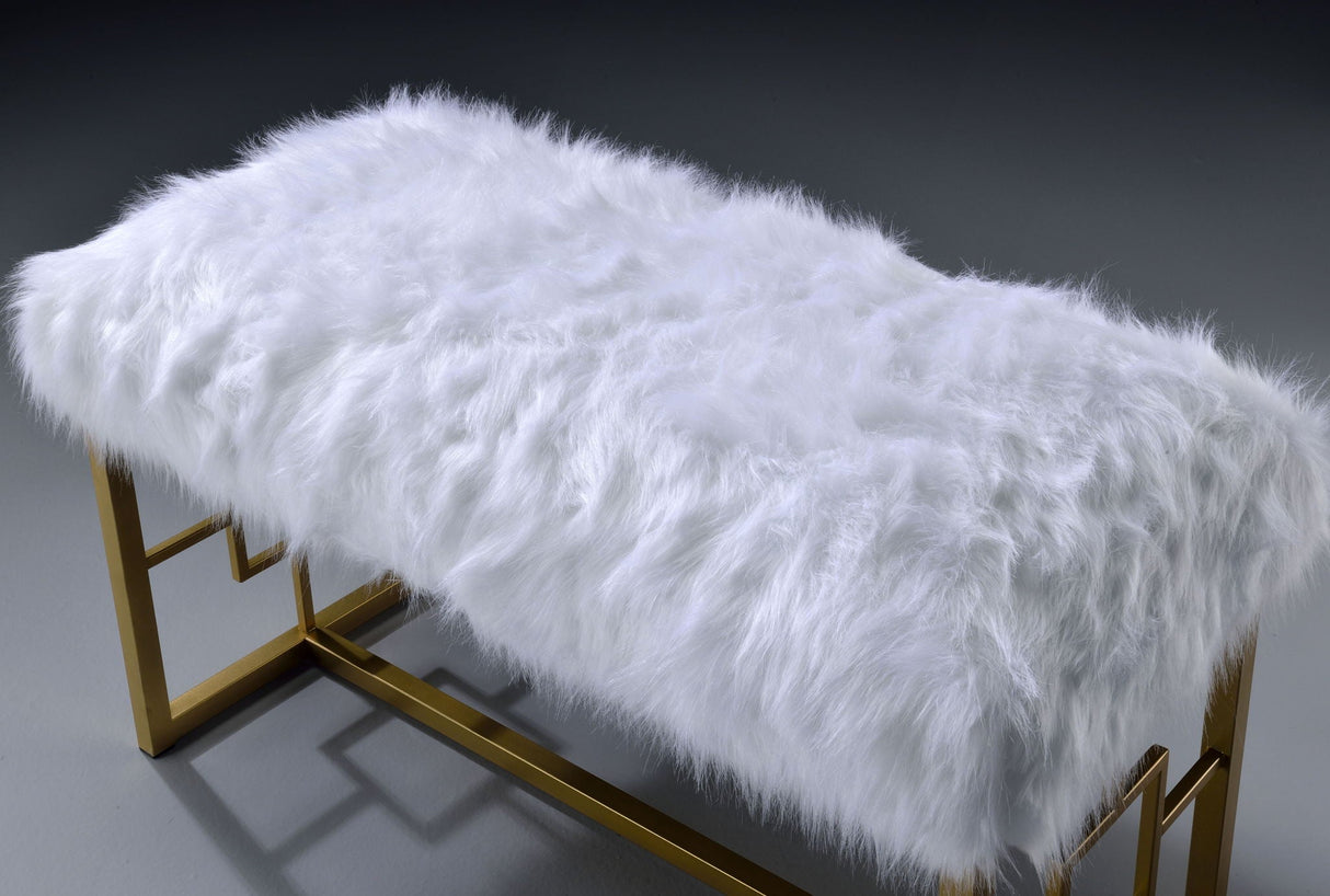 Bagley II - Bench Faux Fur - White / Gold - Best Buy Furniture