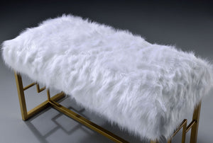 Bagley II - Bench Faux Fur - White / Gold - Best Buy Furniture