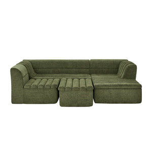 U-Shaped Modular Sectional Sofa With Chaise And Movable Ottoman With Wave-Shaped Armrest
