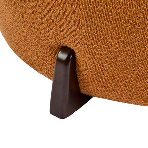 Modish Round Ottoman: Boucle Top with Splayed Rubber Wood Legs, Pumpkin