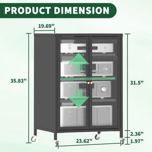 Media Storage Cabinet With Wheels, 4 Adjustable Glass Shelves & Door, Heavy-Duty - Black