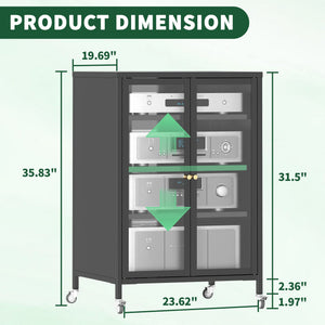 Media Storage Cabinet With Wheels, 4 Adjustable Glass Shelves & Door, Heavy-Duty - Black
