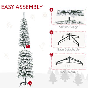 HOMCOM 6' Tall Unlit Snow Flocked Artificial Christmas Tree