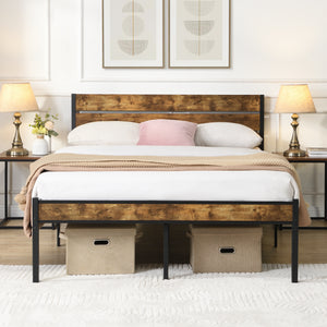 Full Size Bed Frame with Wood Headboard