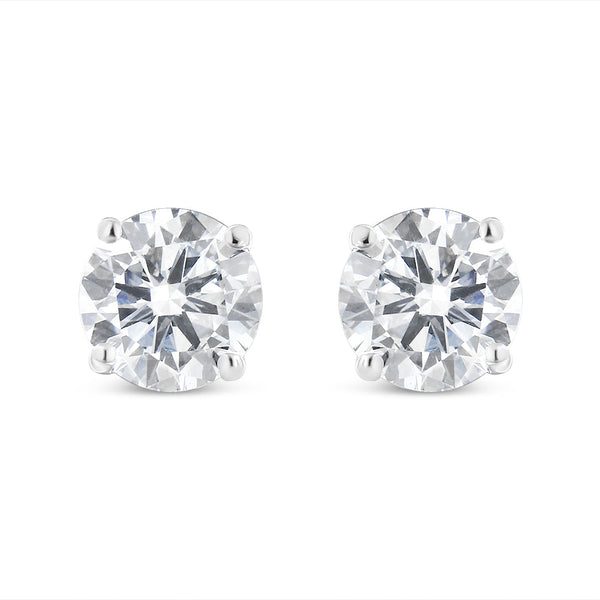 14K White Gold 1-1/2 Cttw Round Brilliant-Cut Near Colorless Diamond Classic 4-Prong Stud Earrings with Screw Backs (H-I Color, SI1-SI2 Clarity)