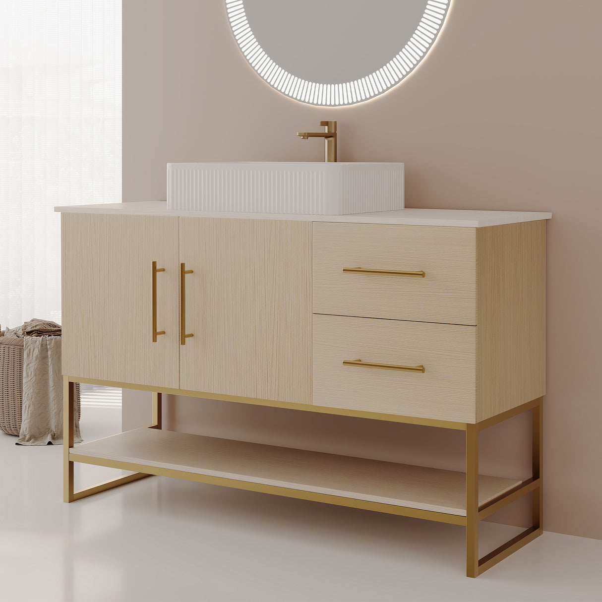 47.2" Modern Bathroom Vanity With Ceramic Vessel Sink