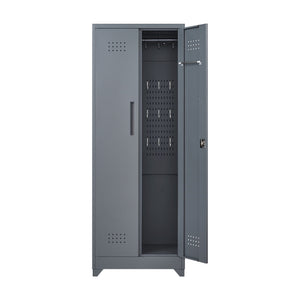 Heavy Duty Storage Cabinet With Locking Doors, Hanging Rod & Shelves, Broom Closet - Gray