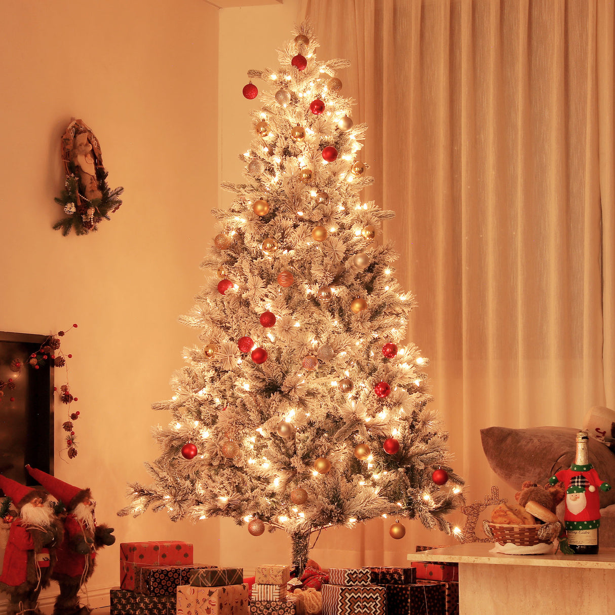 HOMCOM 7.5 ft Pre-Lit Artificial Christmas Tree