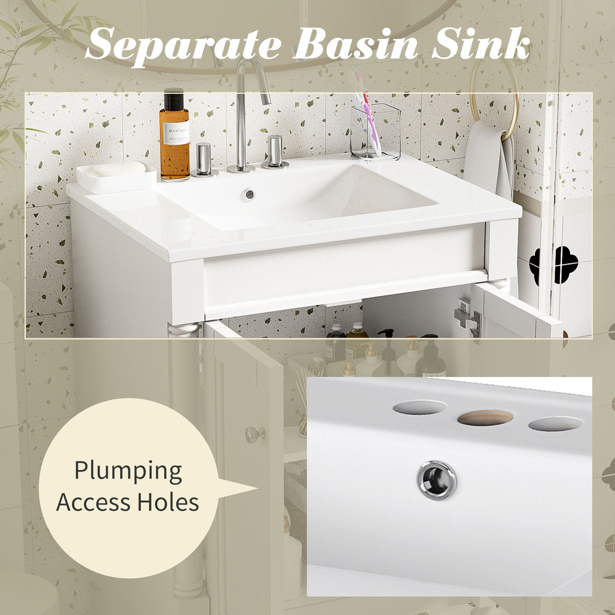 Bathroom Vanity With Top Sink, 2 Tier Storage Cabinet