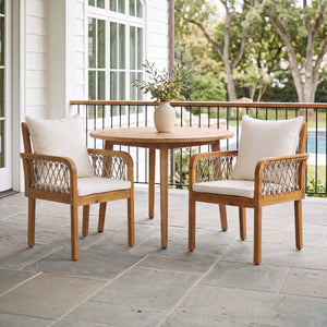 Outdoor Patio Acacia Wood Chairs With Woven Rope Arms