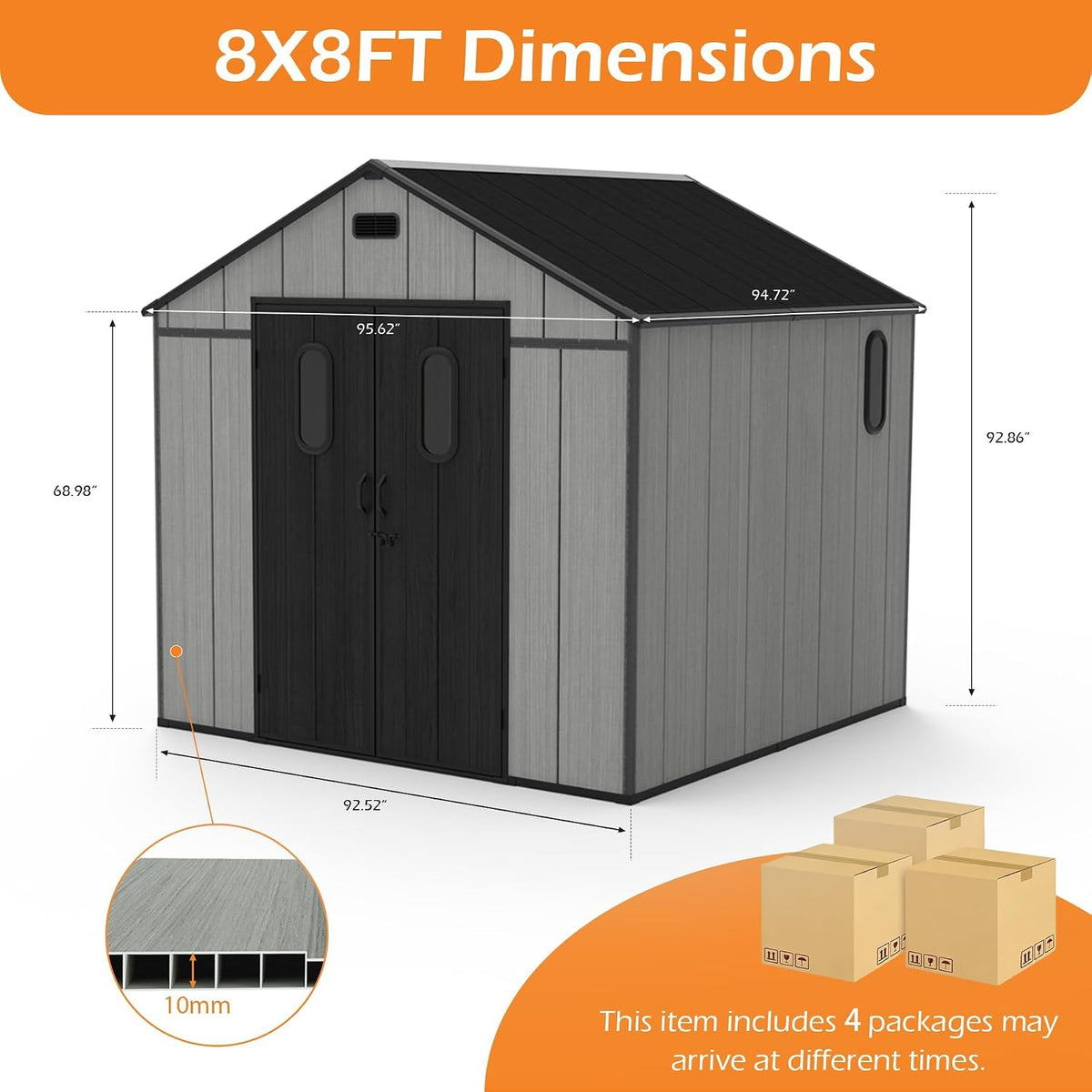 8x8 Ft Resin Outdoor Storage Shed with Floor
