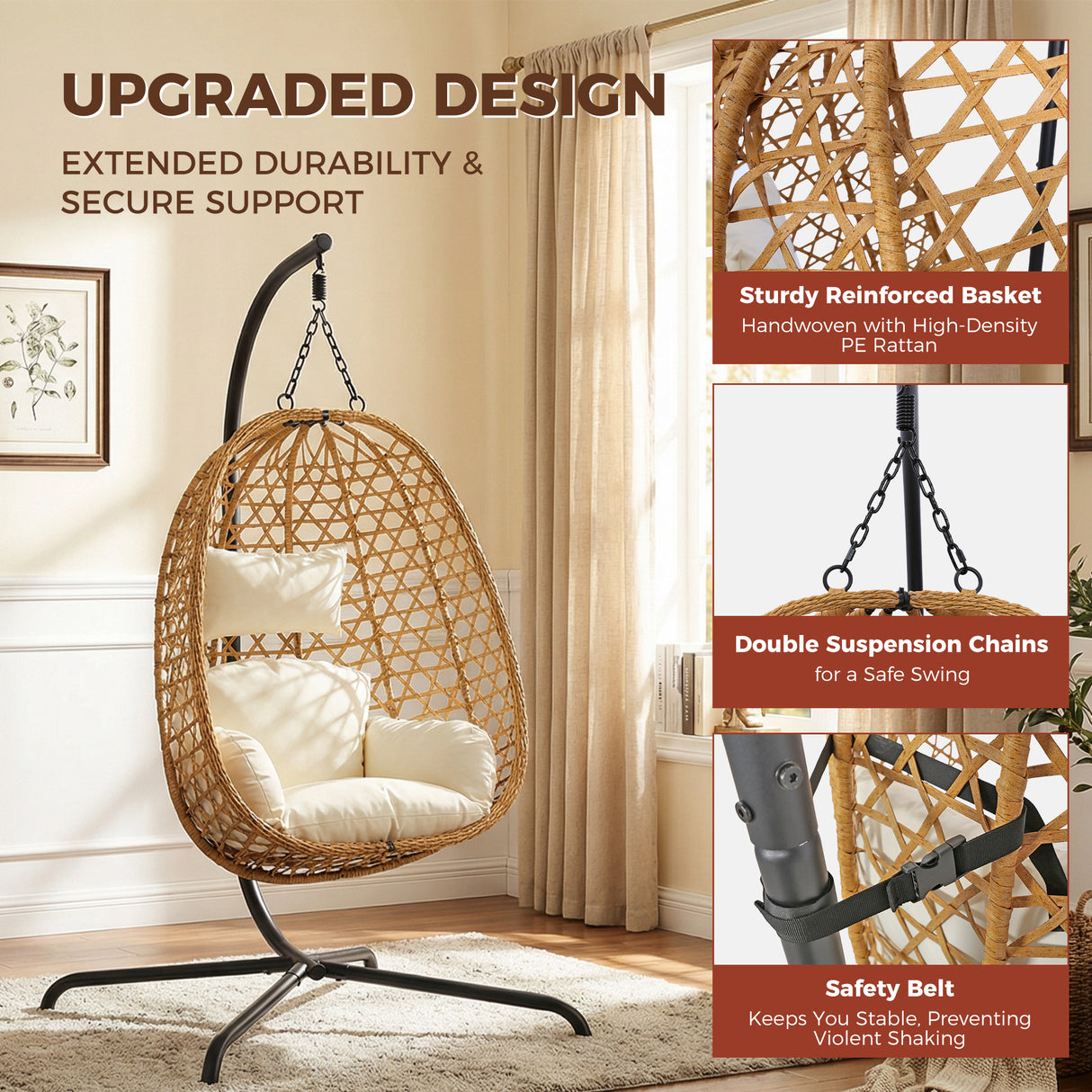 Egg Chair with Stand, Patio Wicker Hanging Chair, Hammock Swing Chair