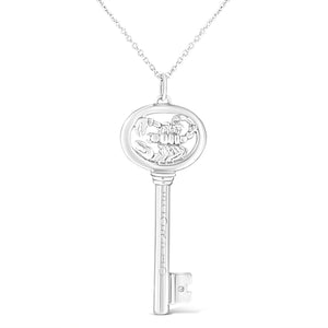 .925 Sterling Silver Diamond Accent Virgo Zodiac Key 18" Pendant Necklace (K-L Color, I1-I2 Clarity)