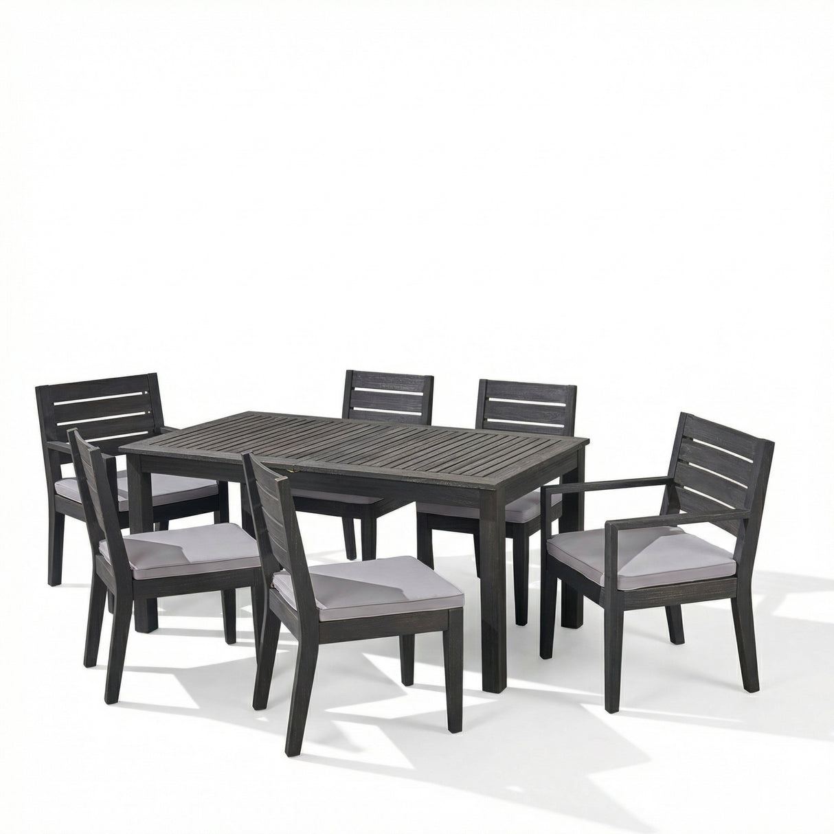 Outdoor Acacia Wood 7 Piece Expandable Dining Set, Sandblasted