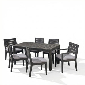 Outdoor Acacia Wood 7 Piece Expandable Dining Set, Sandblasted