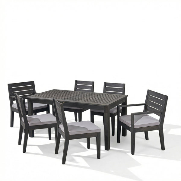 Outdoor Acacia Wood 7 Piece Expandable Dining Set, Sandblasted
