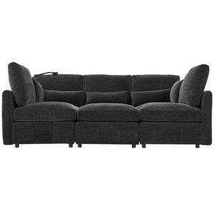 Modern Modular U-Shaped Sofa Bed With Movable Ottoman, USB Ports, Phone Holder