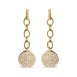 14K Yellow Gold 1.0 Cttw Diamond Chain Cluster Dangle Chain Earrings (I-J Color, I1-I2 Clarity)