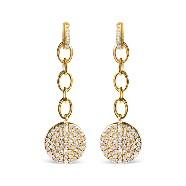 14K Yellow Gold 1.0 Cttw Diamond Chain Cluster Dangle Chain Earrings (I-J Color, I1-I2 Clarity)